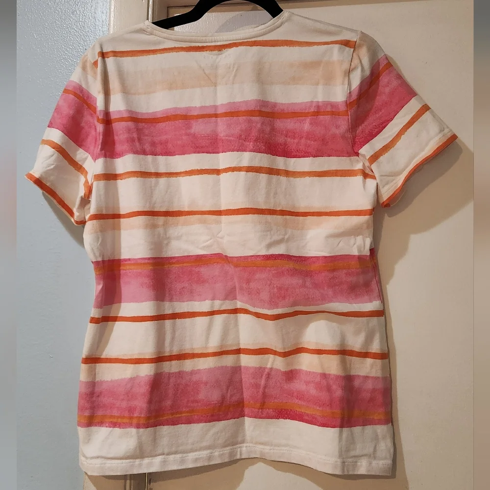 Women's Talbots Pink And Orange Stripe Tee, Size L - Picture 9 of 11